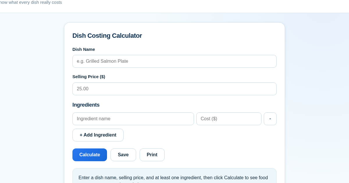 PlateCost - Know What Every Dish Really Costs